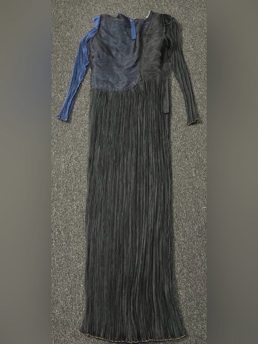 Mary McFadden Vintage 80s Pleated Gown Size 8 Medium M Blue Black Plisse - Picture 9 of 16
